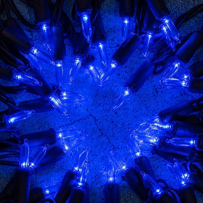 YULETIME Blue LED Christmas Lights with Brown Wire, 33 ft 100 Count UL Certified Commercial Grade Holiday String Light Set (Blue - Brown Wire)