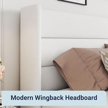 Allewie Full Size Velvet Lift Up Storage Bed, Modern Wingback Headboard, Hydraulic Support, No Box Spring Needed, White