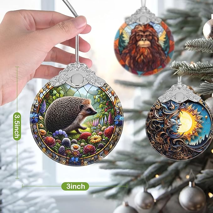 Christmas Ornament, 2025 Ornaments for Christmas Tree, Stained Glass Hanging Ornament, Holiday Ornaments, Unique Gift Idea - Hedgehog