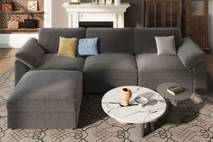 EASE MOOSE Oversized Modular Sectional Sofa, Extra Large L Shape Sectional Cloud Couch,Comfty Deep Modular Sofa with Ottoman，for Living Room,Dark Grey