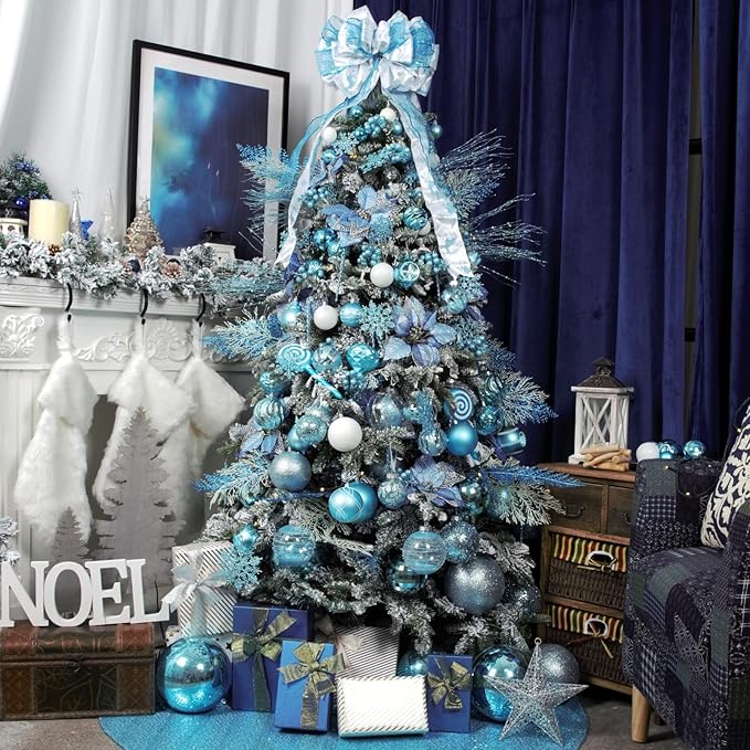 XmasExp Christmas Ball Ornaments Set 12ct Large Shatterproof Pastic Christmas Tree Decorations Hanging Ornaments for Xmas 70mm/2.76",Babyblue