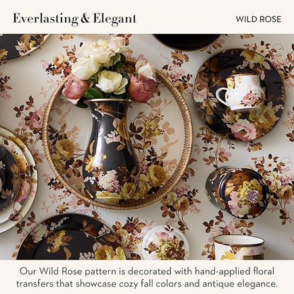 MACKENZIE-CHILDS Tall Enamel Vase, Unique Flower-Vase Decor for Living Room, Wild Rose Brown