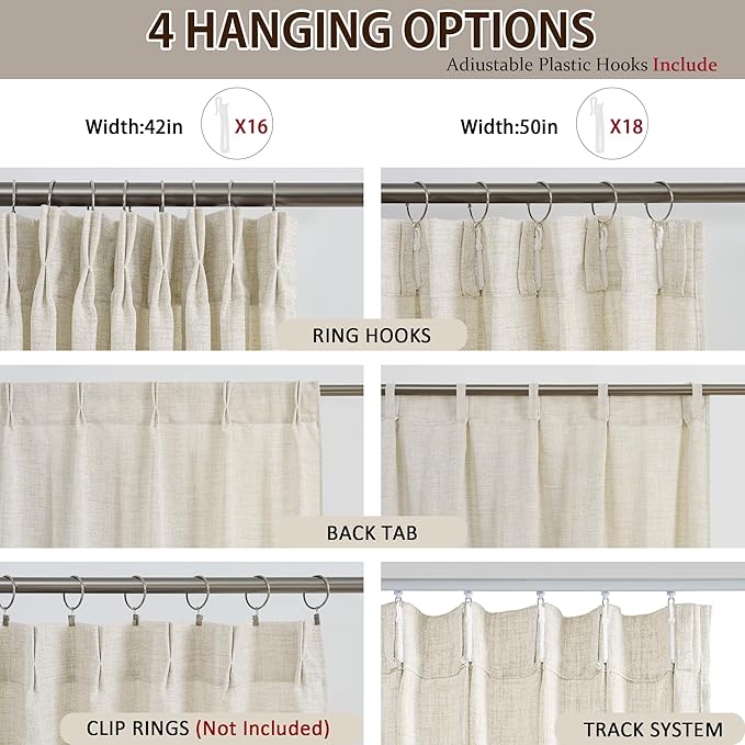 RAIN CITY 94 Inch Curtains Natural Cream Color Country Farmhouse Linen Blend Slub Yarn Menory Trained Viral Track System Drapes for Living Room Sack Crude Sand Beach Decor 50 Wide