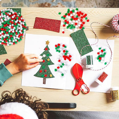 SEPGLITTER Christmas Pom Poms Balls, 1000 Pieces Red Green White Glitter Pompoms Pom Poms for Crafts Making DIY Holiday Christmas Decorations Supplies (3 Colors, 1 cm )