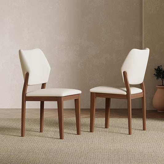 Modern Dining Chairs Set of 2 – Stylish PU Leather High Backrest Dining Room Chair, Upholstered Kitchen Side Chairs with Brown Solid Wood Legs – No Assembly Required