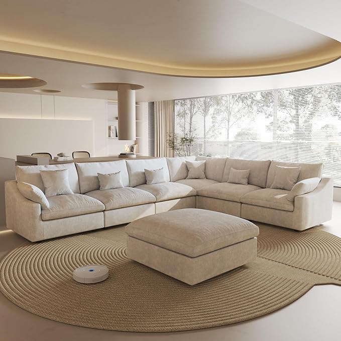 Cloud Couch for LivingRoom,153" U Shaped Modular Sectional Couch with Storage Ottoman,Down Filled 7 Seater Convertible Sleeper Sofa Bed Oversized Furniture.