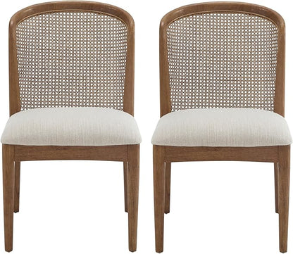 Christopher Knight Home Lilia Dining Chairs Set of 2, Modern Dining Chair with Fabric Upholstery, Rubberwood Frame Kitchen Chairs with Cane Webbing, Extra Seat for Dining Room, Beige + Walnut