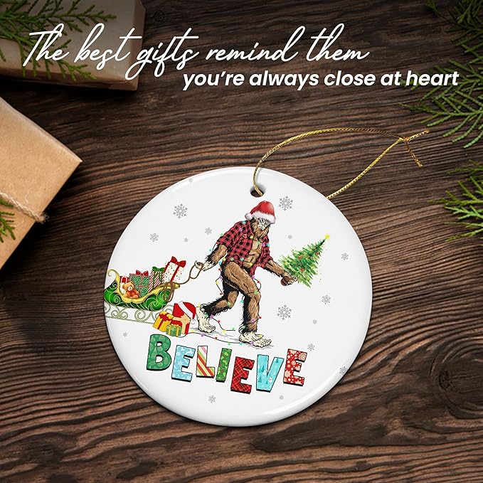 OASSIE Bigfoot Christmas Ornaments Gifts for Men Women - Ceramic Sasquatch Christmas Decorations 2025 - Big Foot Birthday Gifts for Friends, Stocking Stuffers for Men Women, White Elephant Gift Ideas