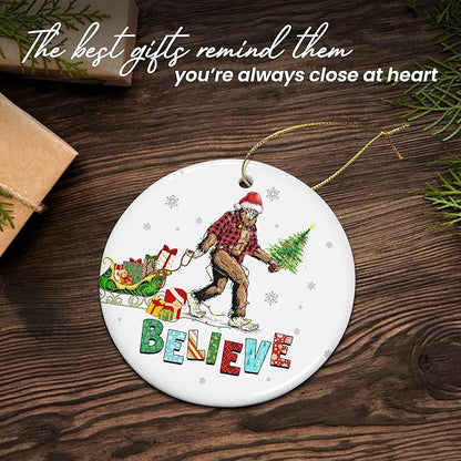 OASSIE Bigfoot Christmas Ornaments Gifts for Men Women - Ceramic Sasquatch Christmas Decorations 2025 - Big Foot Birthday Gifts for Friends, Stocking Stuffers for Men Women, White Elephant Gift Ideas