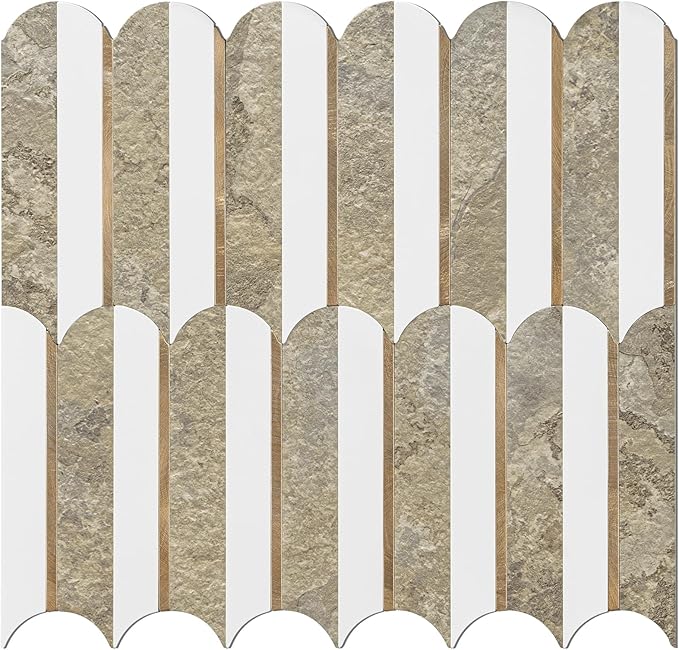 Vamos Tile Peel and Stick Backsplash Seamless Tile,10 Sheets Stick on Backsplash for Kitchen & Bathroom,Coffee Brown+Matt Pure White Marble Look+Brown Gold Metal Self Adhesive Backsplash Tile