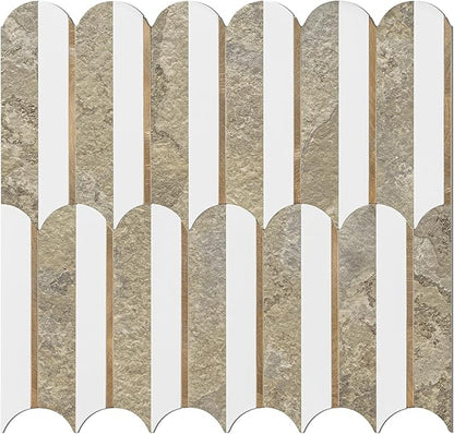 Vamos Tile Peel and Stick Backsplash Seamless Tile,10 Sheets Stick on Backsplash for Kitchen & Bathroom,Coffee Brown+Matt Pure White Marble Look+Brown Gold Metal Self Adhesive Backsplash Tile