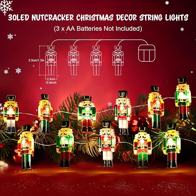 Coquimbo Christmas Decorations Indoor 10FT 30 LED Nutcracker String Lights Cute Fairy Lights Indoor Outdoor for New Year Party, Fireplace, Window, Front Door