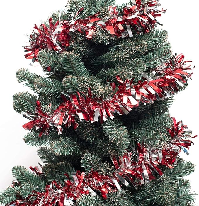 Anderson's Metallic Red & Silver Tinsel Twist Garland, 25ft Holiday Decoration, Christmas Tree Trim, Parade Float Decor, Party Supplies, Halloween, Graduation, Indoor/Outdoor Event Garland
