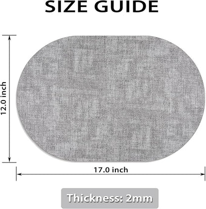 Placemats for Dining Table Set of 4 Non-Slip, Heat Resistant Oval Leather Placemat Double Layer, Waterproof Table Mats Easy to Clean for Kitchen Dining Room Coffee Office Table, Grey