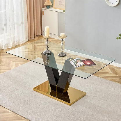 Glass Dining Table Set for 8, 71" Modern Dining Table Set for 8, Dining Tables and 8 PU Chairs, Dining Room Table Set for 8 for Home