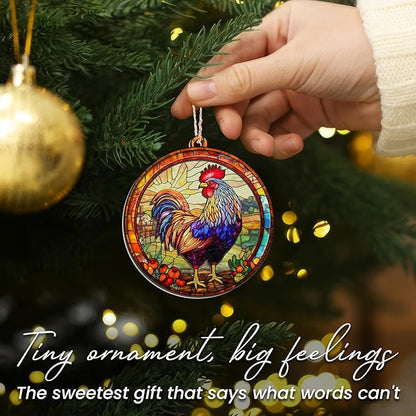 OASSIE Chicken Ornaments for Christmas Tree - Suncatcher Christmas Ornaments 2025 - Chicken Gifts for Women Men, Rooster Gifts for Women Animal Farmhouse Lovers, Rustic Home Decor