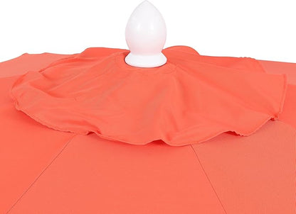 JONATHAN Y UMB1002F Tracy 9 ft. Classic MidCentury Scalloped Fringe Market Patio Umbrella with Auto-Tilt Crank, Wind Vent and UV Protection in Coral Red/White, White Pole