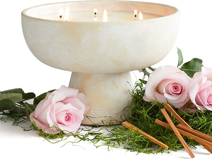 BLUEME Romance - Oakmoss & Sandalwood, Luxury Candle w/Essential Oils, 6 Wick, Hand-Poured Soy, Cotton Wick, Ceramic