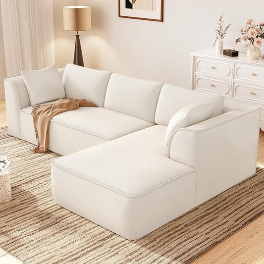 Vesgantti 106" Cloud Sectional Couch with Chaise, Deep Seat Modular Sectional Sofa Chenille Sofa Boneless Couches for Living Room Bedroom, No Assembly Required (Beige, Right-Facing Chaise)