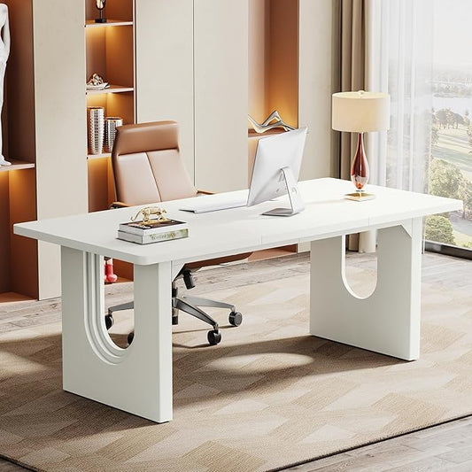 Tribesigns Modern Executive Desk, 70.9" Large Office Computer Desk, Conference Table Meeting Room Table, Simple White Workstation Business Furniture for Home Office