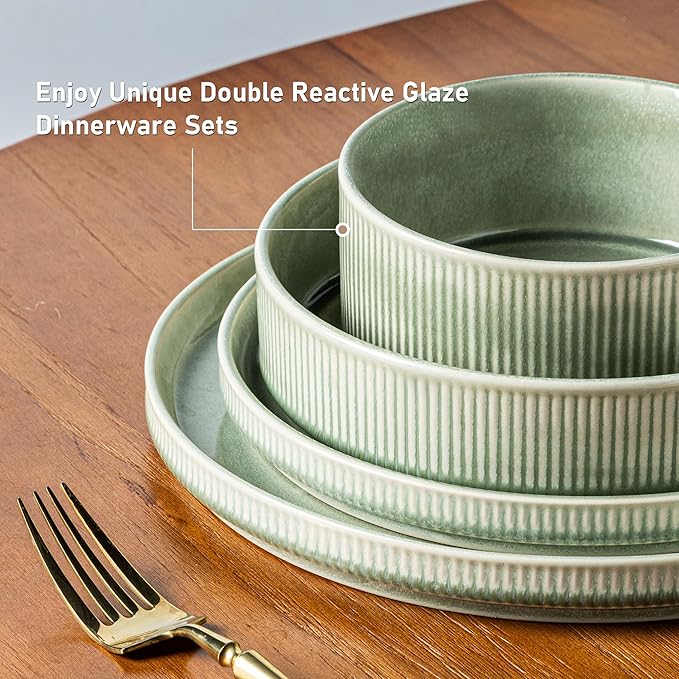GBHOME Stoneware Dinnerware Sets for 6,Round Reactive Glaze Ceramic Plates and Bowls Set,Highly Scratch Resistant | Dishwasher & Microwave Safe Dishes Set,Service for 6(18Pcs)