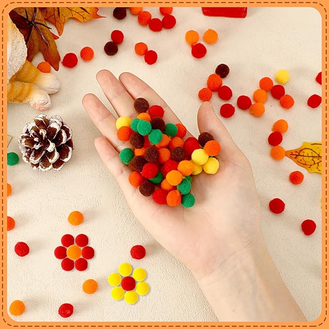 SEPGLITTER Fall Pom Poms Balls, 1000 Pieces Orange Brown Pom Poms for Crafts Making DIY Autumn Thanksgiving Party Decorations Supplies (6colors, 1 cm )
