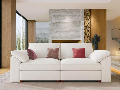 EASE MOOSE Modern Loveseat Sofa for Living Room, Comfty 2 Seat Solid Wood Frame Sofa, FSC Certified Modern Deep Seat Couch, Removable Cover,White