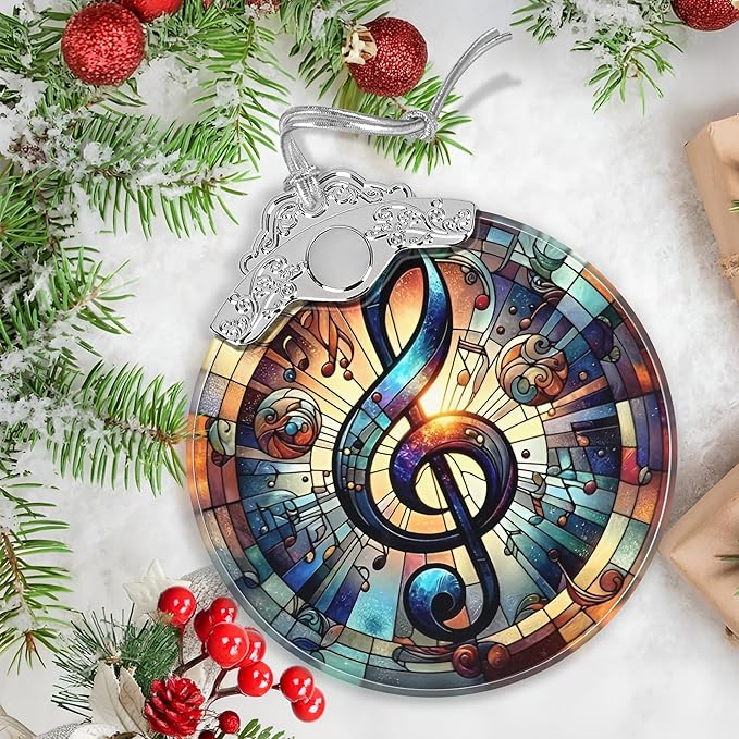 Musical Note Stained Glass Orament - Christmas Ornament - Christmas Decorations for Tree - Holiday Present ldeas - Gift Exchange