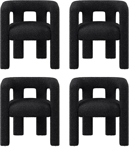 BELLEZE Modern Boucle Barrel Dining Chair Set of 4, Upholstered Linen Kitchen Boucle Armchair with Sidearms and Back, for Dining Room Living Room- Black