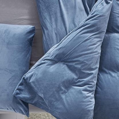 Pureant Blue Fluffy Comforter Set - Velvet Bedding Comforter & Flannel Blankets in Grayish Blue for Twin Size