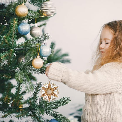 2023 Christmas Tree Star Snowflake Ornament Metal Silver Hanging Charm Holiday Decorative Pendant Gift Keepsake (Golden)