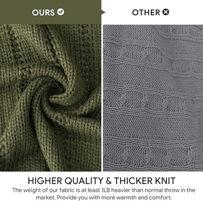 RECYCO Cable Knit Moss Green Throw Blanket, Super Soft Warm Cozy Decorative Knitted Throw Blanket 2.3LB for Bed, Chair 50"x60"