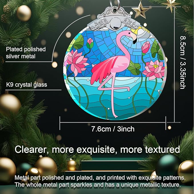 Flamingo Christmas Ornaments - Flamingo Gifts for Women Men - Flamingo Christmas Tree Decorations - Flamingo Gift Ideas Crystal Glass 3" - Xmas Gifts for Flamingo Lovers