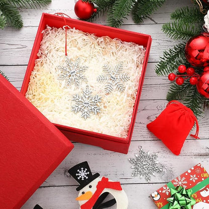 Zhengmy 8 Pieces Christmas Ornaments 2025 Solid Pewter Christmas Tree Ornament Metal Gnomes Santa Angel Snowman Hanging Craft Xmas Gifts with Red Bags(Snowflake)