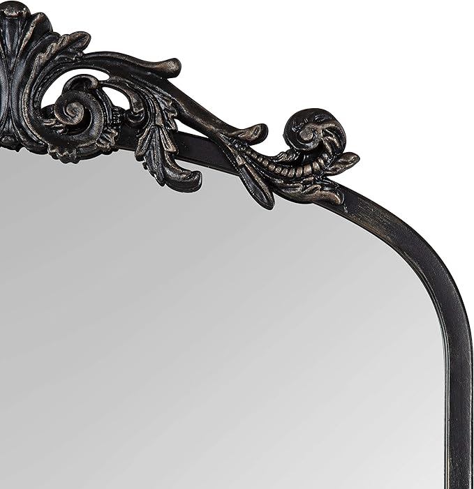 Kate and Laurel Arendahl Traditional Arch Mirror, 19 x 30.75, Antique Black, Baroque Inspired Wall Decor