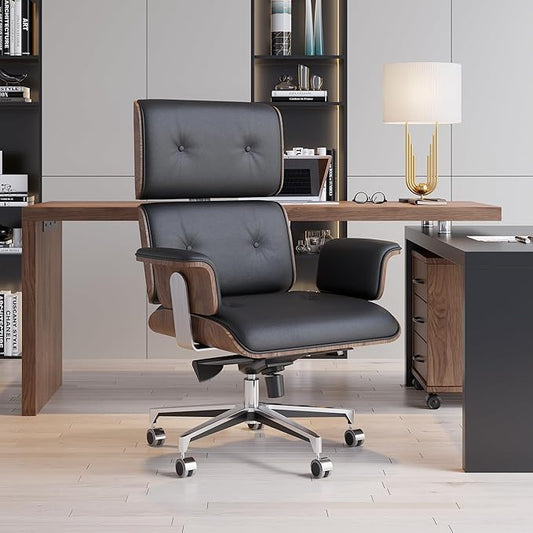 homary Home Office Chair, High Back Swivel Desk Chair, Faux Leather Ergonomic Task Chair with Adjustable Height & Rolling Base, Black