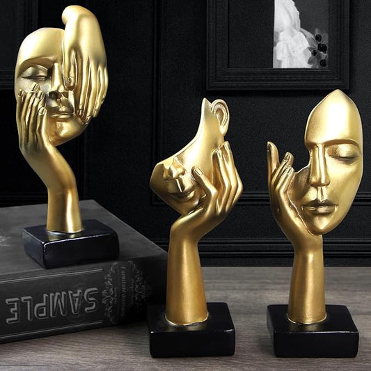3 Pcs Thinker Statue,Modern Home Resin Sculptures, Decorative Objects Collectible Figurines for Home Office Bookshelf Desktop Decor(Golden)