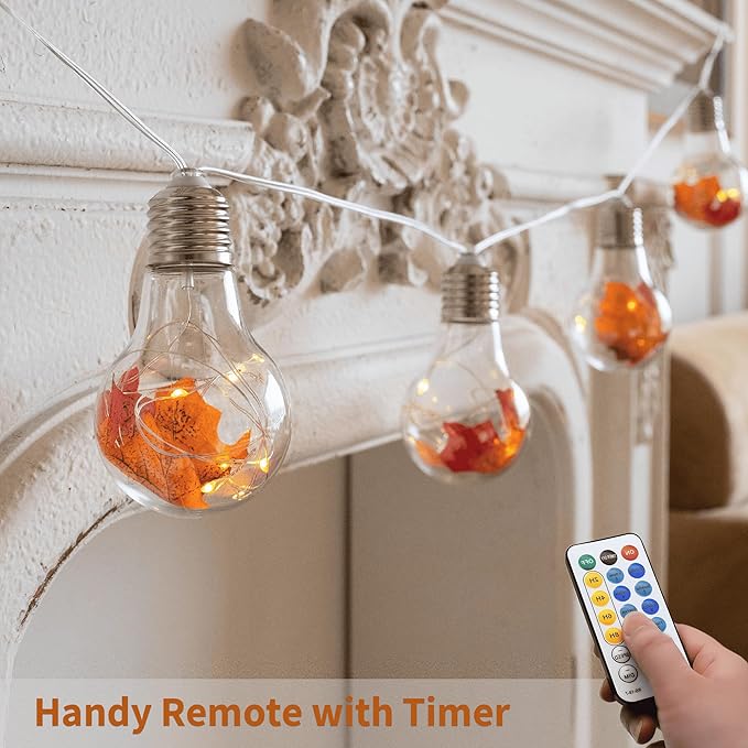 YOLIGHT Fall Decoration Fairy Bulb Lights Maple Leaf Lights Battery Operated with Remote Timer 10ft 10 LED Globe String Lights for Thanksgiving Autunm Harvest Halloween Party Christmas Décor