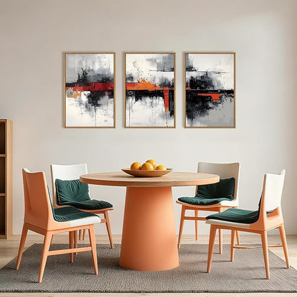 HOURIA Modern Abstract Framed Canvas Wall Art Set,Neutral Black and Orange Wall Decor,Textured Gray White Wall Painting,Pastel Strokes Art Prints for Living Room, Bedroom, Farmhouse-24 x36 x3