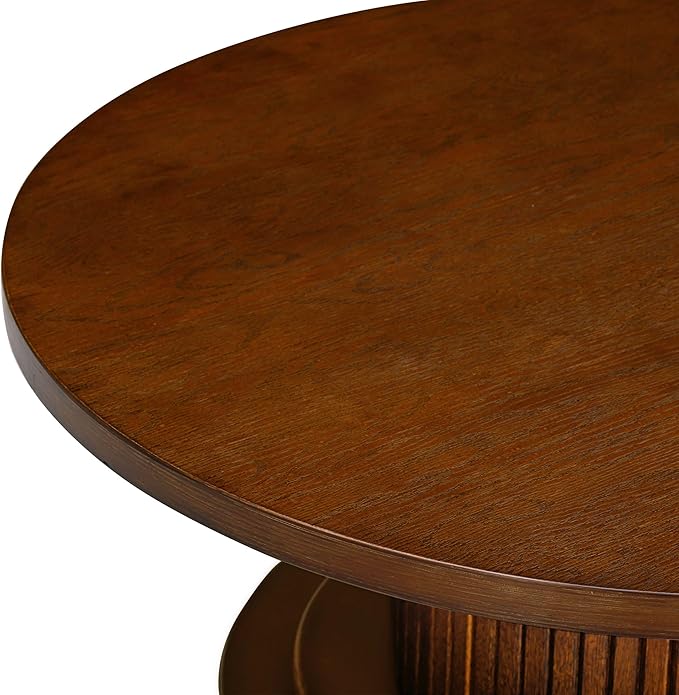 NTC 40 Inch Summit Modern Classic Tambour Wooden Round Coffee Table – Waterproof & Heat Resistant, Dark Walnut
