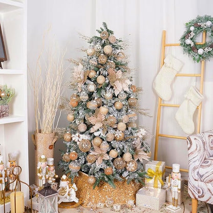 XmasExp Christmas Ball Ornaments Set, Farmhouse Shatterproof Christmastree Decorations,12ct Large Plastic Hanging Ornaments, 70mm/2.76",Flaxen