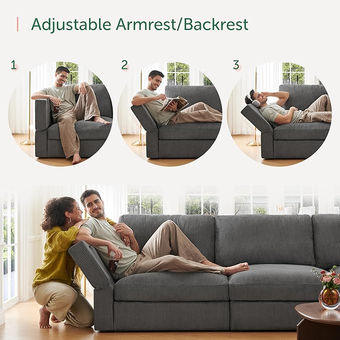 HONBAY Modular Sectional Sofa with Storage Corduroy Couches with Chaise L Shaped Sectional Couches for Living Room,Dark Grey