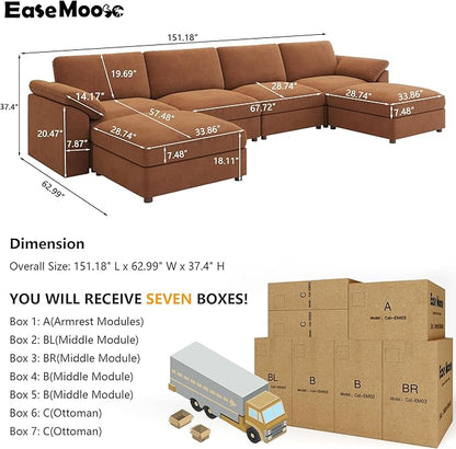EASE MOOSE Brown Sectional Modular Sofa,Oversized U Shape Sectional Wide Deep Modular Sofa Brown Chenille