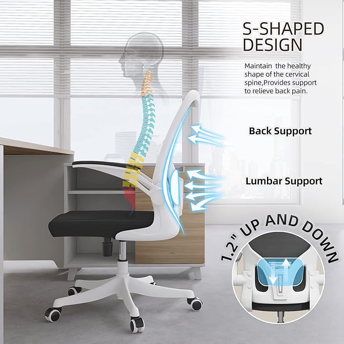 Ergonomic Office Chair, High-Back Mesh Desk Chair with Adjustable Height, Lumbar Support, Flip-Up Armrests,headrest，and Swivel Rolling Design for Home and Office Use