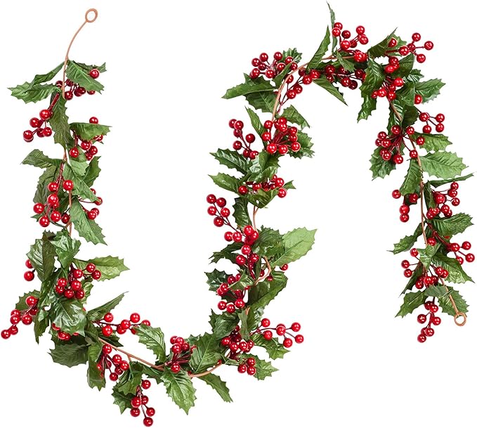 DearHouse 6FT Red Berry Christmas Garland, Flexible Artificial Berry Garland for Indoor Outdoor Home Fireplace Decoration for Winter Christmas Holiday New Year Decor
