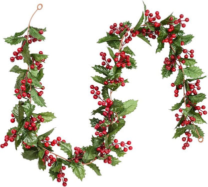 DearHouse 6FT Red Berry Christmas Garland, Flexible Artificial Berry Garland for Indoor Outdoor Home Fireplace Decoration for Winter Christmas Holiday New Year Decor