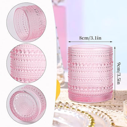 Pink Drinking Glasses Set of 4, 10 oz Hobnail Drinking Glasses - Pink Vintage Glassware for Beer, Cocktail, Soda, Juice, Coffee and Various Mixed Drinks