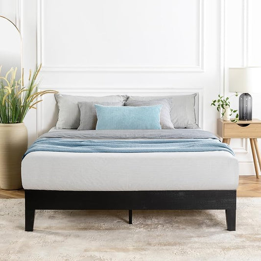 Mellow Naturalista Grand 12 Inch Solid Wood Platform Bed with Wooden Slats, Easy Assembly, Full, Black