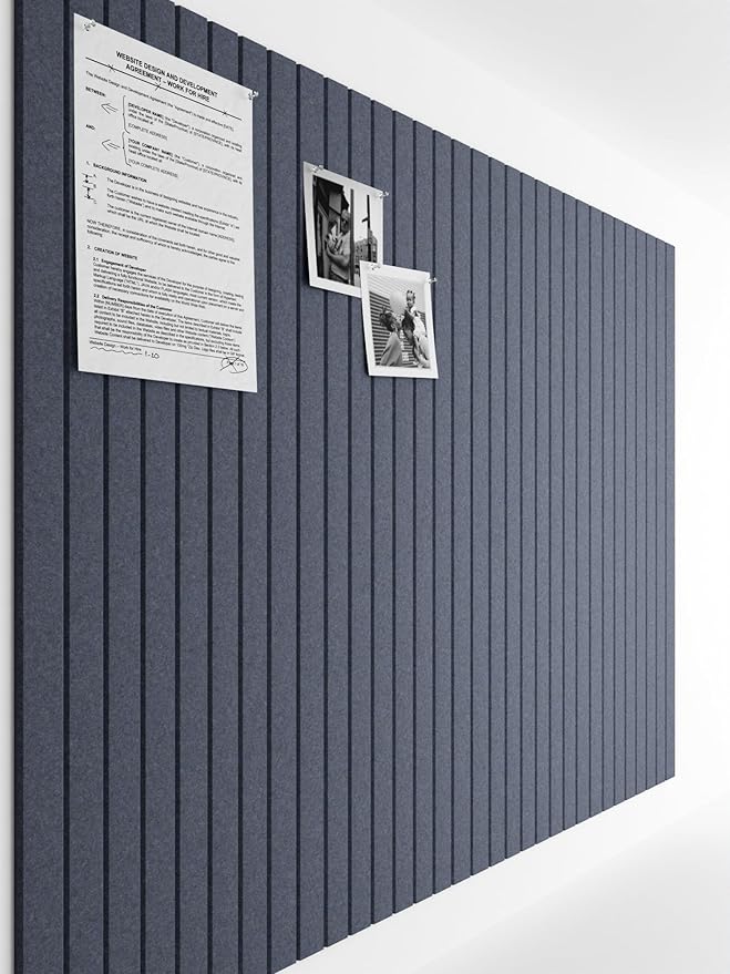 Bumusty Large Cork Board Alternative-47 x35 Felt Bulletin Board Tiles, with 30 Pushpins, 70 Adhesive Tabs, 12-Pack Slat Wall Paneling, Cork Boards for Office Push Pin Board Felt Board-Denim Blue
