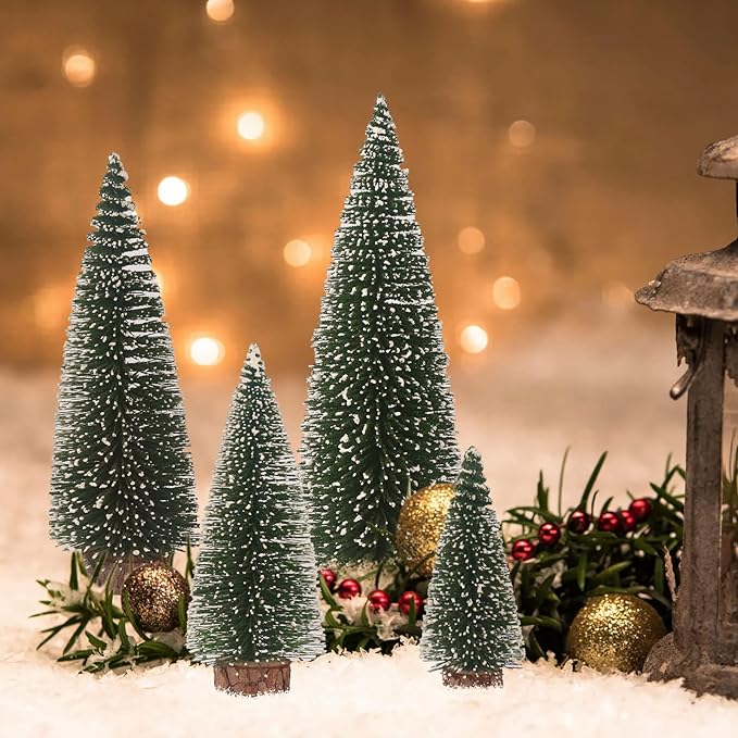 Mini Christmas Tree, Small Pine Tree with Wooden Bases for Xmas Holiday Party Home Tabletop Tree Decor (Green 4pcs)